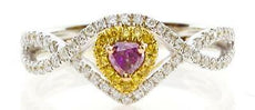 .48CT WHITE PINK & FANCY YELLOW DIAMOND 18KT TRI COLOR GOLD INFINITY HEART RING