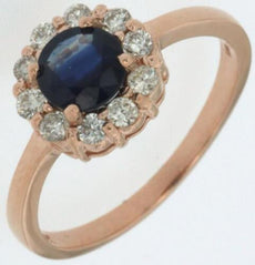 1.10CT DIAMOND & AAA SAPPHIRE 14KT ROSE GOLD 3D ROUND CLASSIC FLOWER LOVE RING