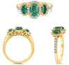 1.63CT DIAMOND & AAA EMERALD 18KT YELLOW GOLD 3D OVAL & ROUND ANNIVERSARY RING