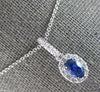 .91CT DIAMOND & AAA CEYLON SAPPHIRE 14KT WHITE GOLD OVAL HALO FLOATING PENDANT