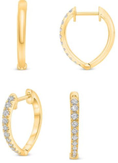 .28CT DIAMOND 14K YELLOW GOLD GRADUATING HEART SHAPE HUGGIE FUN HANGING EARRINGS
