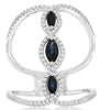 LARGE .85CT DIAMOND & AAA SAPPHIRE 14KT WHITE GOLD MARQUISE & ROUND 3 STONE RING