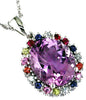 LARGE 4.9CT AAA AMETHYST & MULTI GEM 14K WHITE GOLD OVAL & ROUND RAINBOW PENDANT