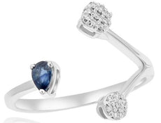 .34CT DIAMOND & AAA SAPPHIRE 18KT WHITE GOLD PEAR SHAPE & ROUND FLOWER FUN RING