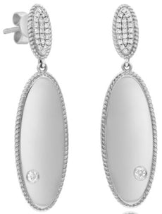 LARGE .14CT DIAMOND 14KT WHITE GOLD CLUSTER DOUBLE OVAL ETOILE HANGING EARRINGS