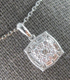 .43CT DIAMOND 14KT WHITE GOLD ROUND & BAGUETTE CLUSTER FILIGREE FLOATING PENDANT