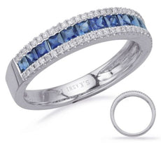 .91CT DIAMOND & AAA SAPPHIRE 14KT WHITE GOLD PRINCESS & ROUND ANNIVERSARY RING