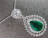 LARGE 5.32CT DIAMOND & AAA EMERALD 14KT WHITE GOLD 3D PEAR SHAPE PENDANT #27493