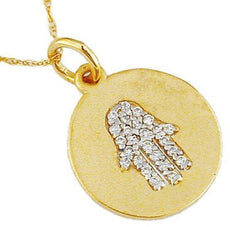 .14CT DIAMOND 14KT YELLOW GOLD 3D CIRCULAR HAMSA CHAMSA LUCKY FLOATING PENDANT
