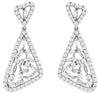 1.23CT DIAMOND 14K WHITE GOLD 3D CLUSTER TRIANGULAR HEART SHAPE HANGING EARRINGS