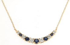 .50CT DIAMOND & AAA SAPPHIRE 14KT YELLOW GOLD GRADUATING SEMI CIRCULAR NECKLACE