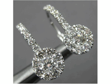 .82CT DIAMOND 14K WHITE GOLD 3D SOLITAIRE FLOWER HALO LEVERBACK HANGING EARRINGS