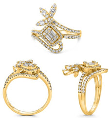 .74CT DIAMOND 14K YELLOW GOLD 3D BAGUETTE PRINCESS & ROUND SQUARE FLOWER PENDANT