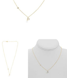 .09CT DIAMOND 14KT YELLOW GOLD 3D INITIAL P SOLITAIRE BY THE YARD FUN NECKLACE