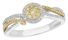 .49CT WHITE & FANCY YELLOW DIAMOND 18K 2 TONE GOLD 3D CRISS CROSS LOVE KNOT RING