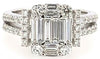 LARGE 1.06CT DIAMOND 18K WHITE GOLD ROUND & BAGUETTE CLUSTER DOUBLE BAR FUN RING