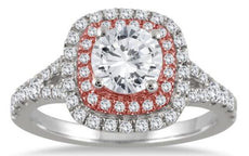 1.5CT DIAMOND 14KT WHITE & ROSE GOLD CLASSIC ROUND DOUBLE HALO ENGAGEMENT RING