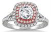 1.5CT DIAMOND 14KT WHITE & ROSE GOLD CLASSIC ROUND DOUBLE HALO ENGAGEMENT RING