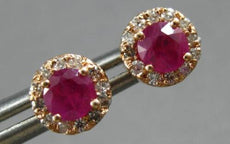 .78CT DIAMOND & AAA RUBY 14KT ROSE GOLD CLASSIC ROUND HALO FLOWER STUD EARRINGS