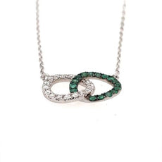 .35CT DIAMOND & AAA EMERALD 18KT WHITE GOLD DOUBLE CIRCULAR LOVE KNOT NECKLACE
