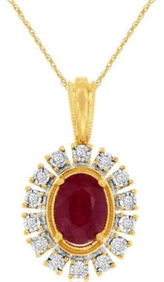 .97CT DIAMOND & AAA RUBY 14K YELLOW GOLD 3D OVAL & ROUND FLOWER FLOATING PENDANT