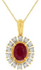 .97CT DIAMOND & AAA RUBY 14K YELLOW GOLD 3D OVAL & ROUND FLOWER FLOATING PENDANT