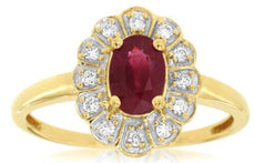 1.05CT DIAMOND & AAA RUBY 14KT YELLOW GOLD OVAL & ROUND FLOWER FILIGREE FUN RING