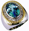 Estate 10.72Ct Diamond & AAA Blue Topaz 14K 2 Tone Gold 3D Oval & Round Bezel Halo Ring
