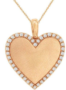 .16CT DIAMOND 14KT ROSE GOLD LOVE 3D ROUND MATTE & SHINY HEART FLOATING PENDANT