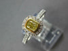 .82CT WHITE & FANCY YELLOW DIAMOND 18K 2 TONE GOLD CUSHION BEZEL ENGAGEMENT RING