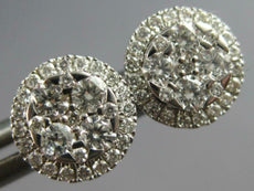ESTATE .52CT DIAMOND 14KT WHITE GOLD 3D CLASSIC ROUND CLUSTER HALO STUD EARRINGS