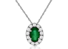.32CT DIAMOND & AAA EMERALD 14K WHITE GOLD OVAL & ROUND CLASSIC FLOATING PENDANT