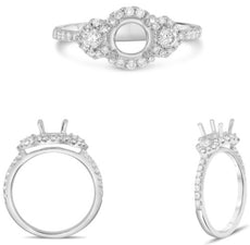 .53CT DIAMOND 14KT WHITE GOLD 3D ROUND 3 STONE FLOWER SEMI MOUNT ENGAGEMENT RING