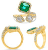 LARGE 3.25CT DIAMOND & AAA EMERALD 18KT YELLOW GOLD MULTI SHAPE SQUARE FUN RING