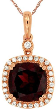 2.78CT DIAMOND & AAA RHODOLITE 14KT ROSE GOLD 3D CUSHION & ROUND SQUARE PENDANT