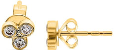 .16CT DIAMOND 14KT YELLOW GOLD ROUND 3 STONE BEZEL ETOILE FLORAL STUD EARRINGS