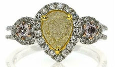 1.98CT WHITE PINK & FANCY YELLOW DIAMOND 18K TRI COLOR GOLD HALO ENGAGEMENT RING