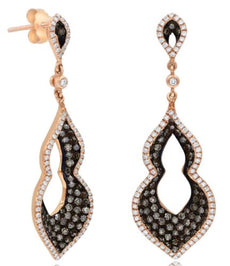 1.87CT WHITE & CHOCOLATE FANCY DIAMOND 14KT YELLOW GOLD 3D LOVE HANGING EARRINGS