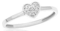 ESTATE .04CT DIAMOND 14KT WHITE GOLD 3D CLASSIC ROUND HEART SHAPE FUN LOVE RING