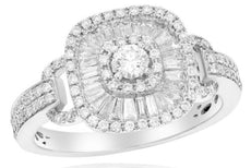 .88CT DIAMOND 14KT WHITE GOLD ROUND & BAGUETTE BALLERINA SQUARE ENGAGEMENT RING