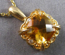 2.09CT DIAMOND & AAA CITRINE 14K YELLOW GOLD 3D CUSHION & ROUND FLOATING PENDANT