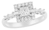.80CT DIAMOND 18KT WHITE GOLD 3D ROUND PRINCESS & BAGUETTE HALO ENGAGEMENT RING