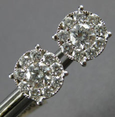 ESTATE 1.27CT DIAMOND 18KT WHITE GOLD SOLITAIRE CLUSTER INVISIBLE STUD EARRINGS