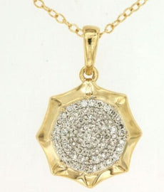 ESTATE .18CT DIAMOND 14KT 2 TONE GOLD 3D CLASSIC FLOWER OCTAGON FLOATING PENDANT