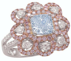 CERTIFIED LARGE 3.36CT MULTI COLOR DIAMOND 18K WHITE & ROSE GOLD ENGAGEMENT RING