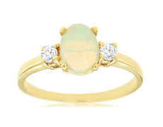 1.07CT DIAMOND & AAA OPAL 14KT YELLOW GOLD OVAL & ROUND PAST PRESENT FUTURE RING