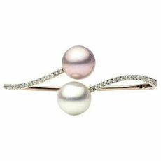 1.03CT DIAMOND AAA WHITE & PINK SOUTH SEA PEARL 18KT ROSE GOLD BANGLE BRACELET