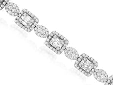 6.55CT DIAMOND 14KT WHITE GOLD ROUND & BAGUETTE CLUSTER SQUARE & OVAL BRACELET
