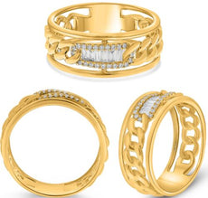 ESTATE .18CT DIAMOND 14KT YELLOW GOLD ROUND & BAGUETTE OVAL MULTI LINK FUN RING