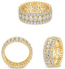 WIDE 3.42CT DIAMOND 18KT YELLOW GOLD 3D ROUND & OVAL CLASSIC 3 ROW ETERNITY RING